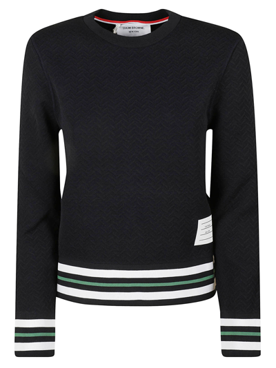 Shop Thom Browne Cricket Stripe Rib Trimmed Sweatshirt In Navy