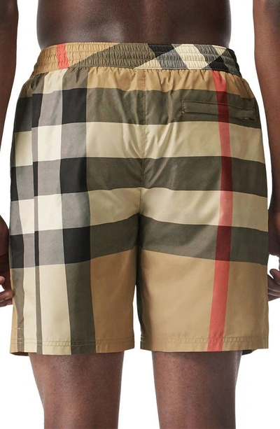 Shop Burberry Guildes Check Swim Trunks In Archive Beige Ip Chk