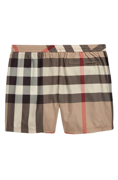 Shop Burberry Guildes Check Swim Trunks In Archive Beige Ip Chk