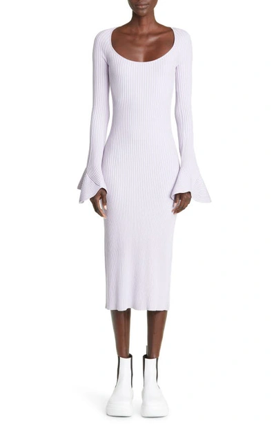 Shop Proenza Schouler Fluted Long Sleeve Rib Sweater Dress In Lavender