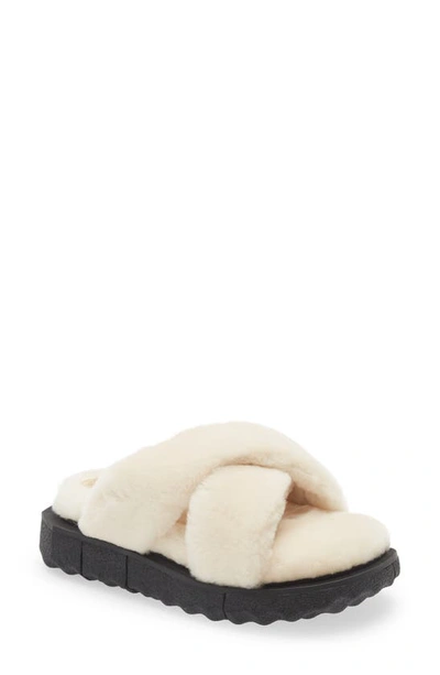 Shop Off-white Sponge Sole Faux Shearling Slide Sandal In Cream Black