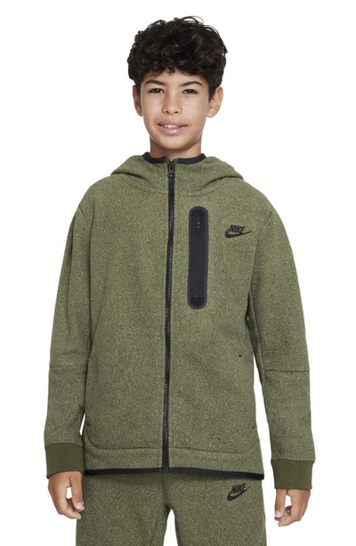 Shop Nike Kids' Tech Fleece Winterized Full Zip Hoodie In Rough Green/ Black