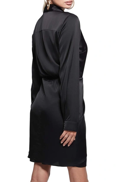 Guess Alya Long Sleeve Mini Shirtdress In Jet Black
