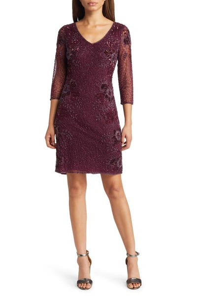 Shop Pisarro Nights Beaded V-neck Cocktail Dress In Wine