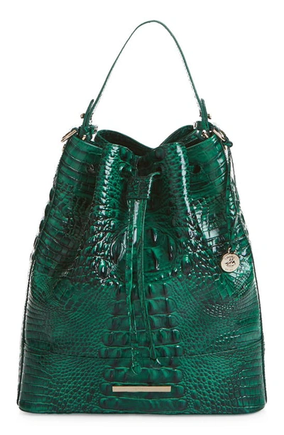 Shop Brahmin Marlowe Croc Embossed Leather Bucket Bag In Emerald
