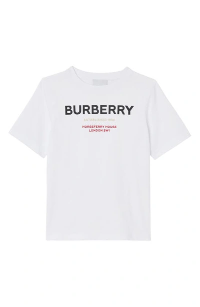 Shop Burberry Kids' Cedar Horseferry Organic Cotton Jersey Logo Graphic Tee In White