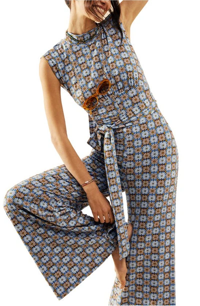 Shop Free People Vibe Check Tie Waist Jumpsuit In Blue Combo
