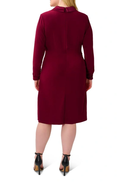 Shop Adrianna Papell Long Sleeve Jersey Satin Tuxedo Dress In Red Wine