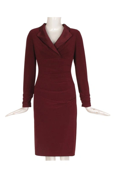 Shop Adrianna Papell Long Sleeve Jersey Satin Tuxedo Dress In Red Wine