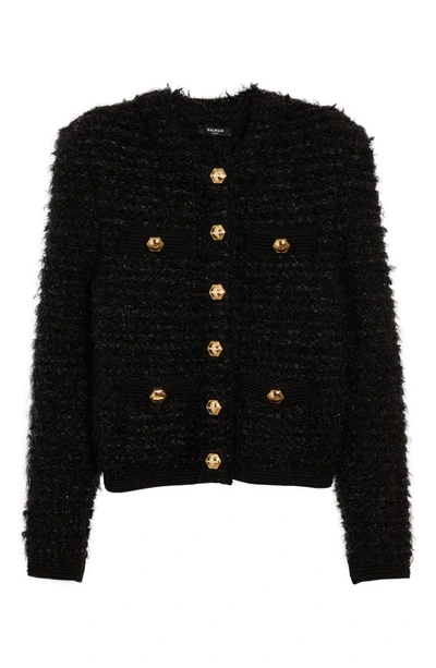 Shop Balmain Ribbed Tweed Jacket In Black