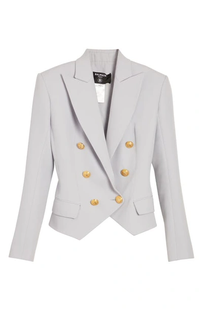 Shop Balmain Double Breasted Wool Blazer In Lt Blue