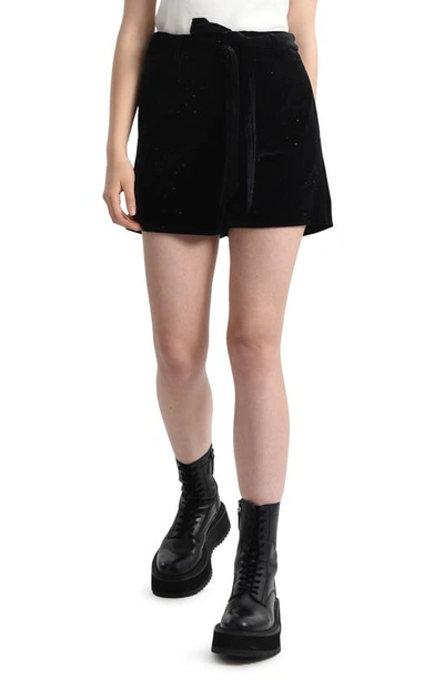 Shop Molly Bracken Sparkly Velvet Shorts In Black