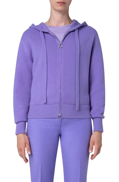 Shop Akris Cashmere Piqué Zip Hooded Sweater In 076 Lavender