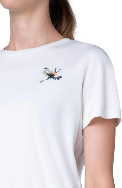 Shop Akris Embroidered Bird Cotton T-shirt In 011 Ecru