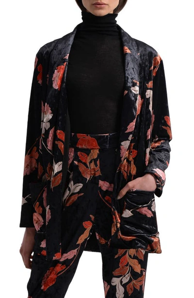 Shop Molly Bracken Floral Oversize Velvet Blazer In Black