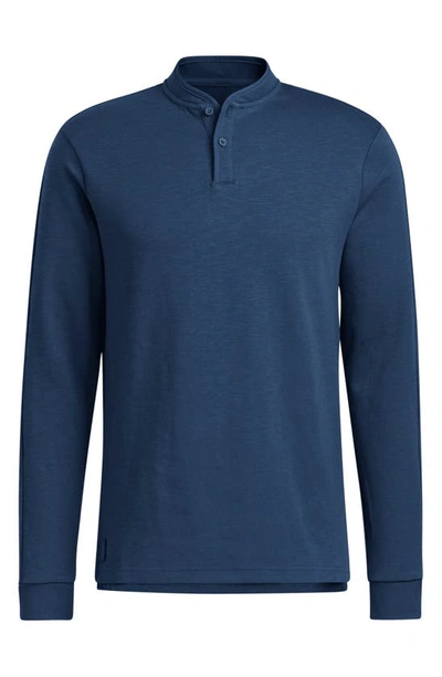 Shop Adidas Golf Go-to Cotton Blend Long Sleeve Henley In Crew Navy