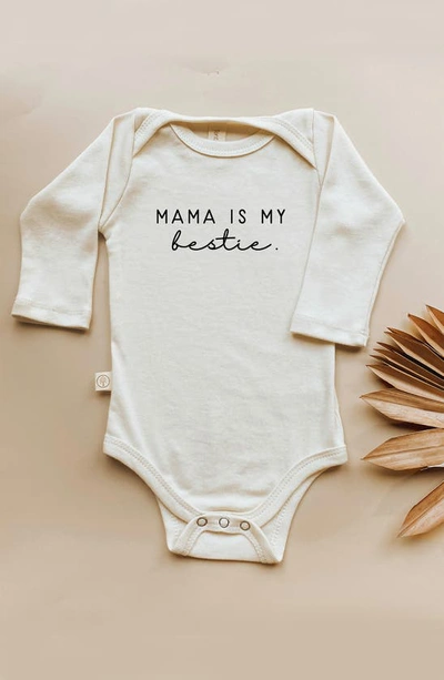 Shop Tenth & Pine Mama Is My Bestie Long Sleeve Organic Cotton Bodysuit In Natural