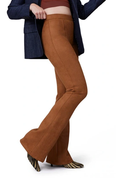 Shop Spanx Faux Suede Flare Pants In Rich Caramel