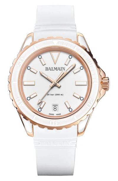 Shop Balmain Ophrys Dive Rubber Strap Watch, 38.5mm In White