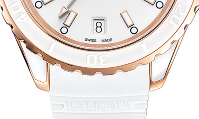 Shop Balmain Ophrys Dive Rubber Strap Watch, 38.5mm In White