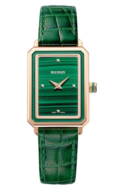 Shop Balmain Eirini Leather Strap Watch, 25mm X 33mm In Green