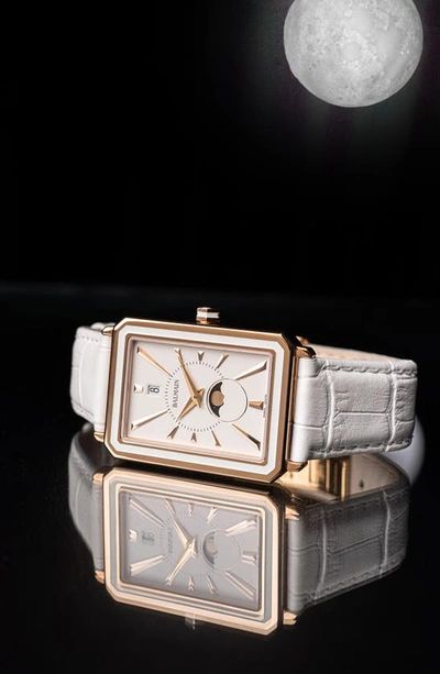 Shop Balmain Eirini Moon Phase Leather Strap Watch, 28mm X 37mm In White