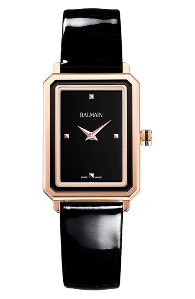 Shop Balmain Eirini Leather Strap Watch, 25mm X 33mm In Black