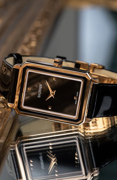 Shop Balmain Eirini Leather Strap Watch, 25mm X 33mm In Black