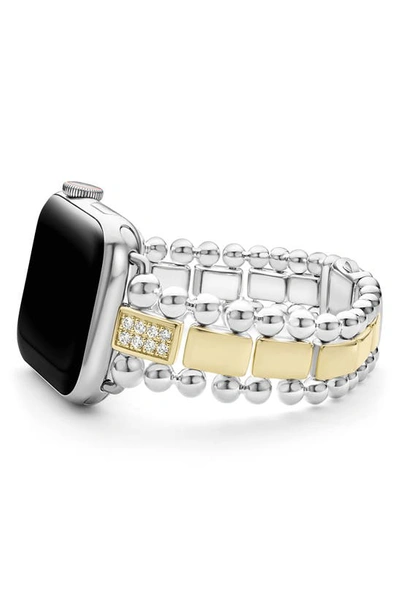 Lagos Smart Caviar Two-tone Sterling Silver And 18k Yellow Gold Diamond 2-link Apple Watch Bracelet, 38-45 In Silver Gold Diamond