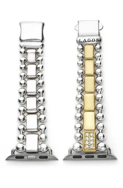 Lagos Smart Caviar Two-tone Sterling Silver And 18k Yellow Gold Diamond 2-link Apple Watch Bracelet, 38-45 In Silver Gold Diamond