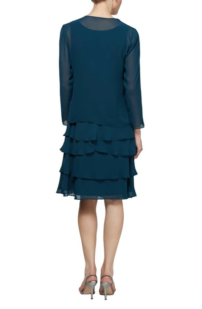 Shop Slny 3/4 Sleeve Sequin Dress & Jacket Set In Mid Teal