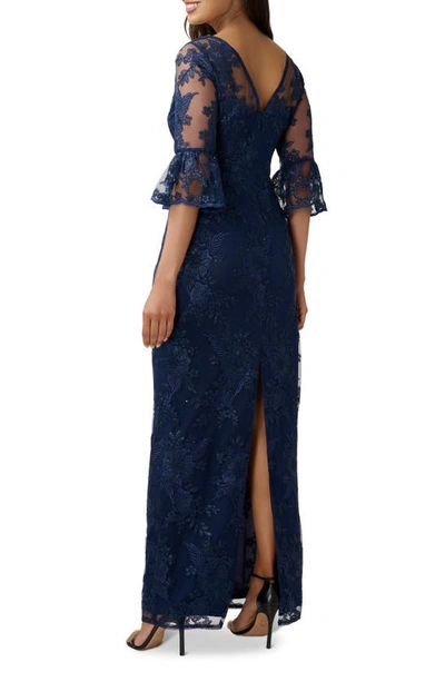 Adrianna Papell Sequin Embroidered 34 Bell Sleeve Gown - 12
