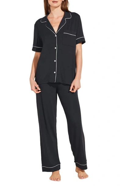Shop Eberjey Gisele Short Sleeve Jersey Knit Pajamas In Black/ Sorbet Pink