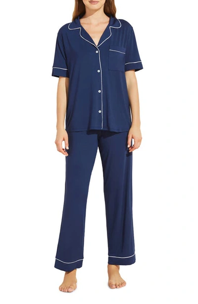 Shop Eberjey Gisele Short Sleeve Jersey Knit Pajamas In Navy/ Ivory