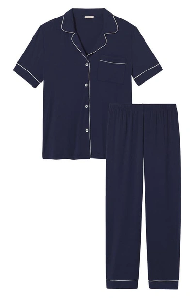 Shop Eberjey Gisele Short Sleeve Jersey Knit Pajamas In Navy/ Ivory