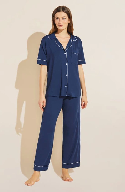 Shop Eberjey Gisele Short Sleeve Jersey Knit Pajamas In Navy/ Ivory