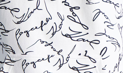 Shop Karl Lagerfeld Signature Print Cotton Hoodie In White/ Black