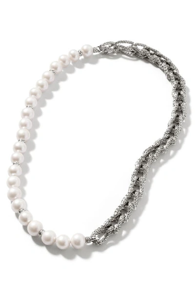 John Hardy ‘asli Classic Chain' Freshwater Pearl Sterling Silver Chain Necklace In White