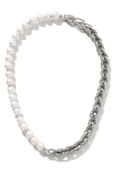 John Hardy ‘asli Classic Chain' Freshwater Pearl Sterling Silver Chain Necklace In White