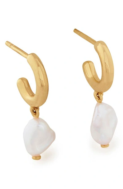 Shop Monica Vinader Nura Keshi Pearl Huggie Hoop Earrings In 18ct Gold Vermeil On Sterling