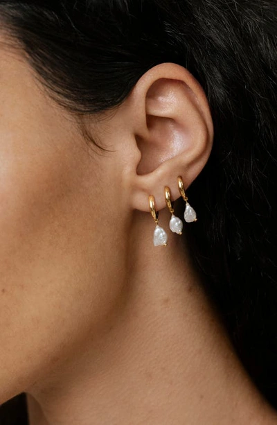 Shop Monica Vinader Nura Keshi Pearl Huggie Hoop Earrings In 18ct Gold Vermeil On Sterling