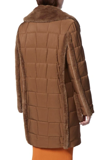 Andrew Marc Astor Quilted Faux Shearling Trim Coat In Sepia