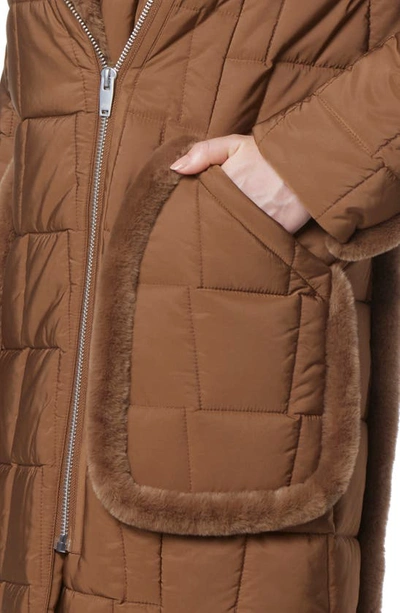 Andrew Marc Astor Quilted Faux Shearling Trim Coat In Sepia