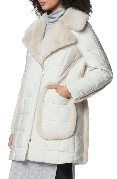 Andrew Marc Astor Quilted Faux Shearling Trim Coat In Birch | ModeSens