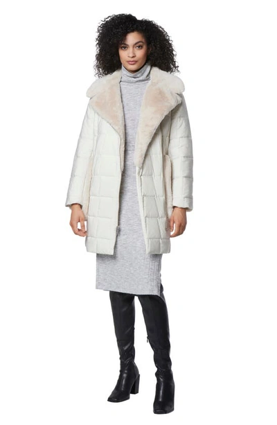Andrew Marc Astor Quilted Faux Shearling Trim Coat In Birch
