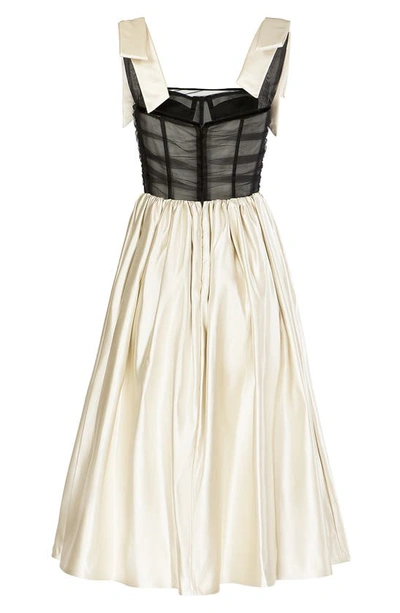 Shop Autumn Adeigbo Alicia Pleated Corset Maxi Dress In Cream And Black