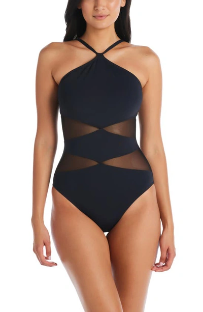 Shop Bleu By Rod Beattie Don't Mesh Halter Neck One-piece Swimsuit In Black