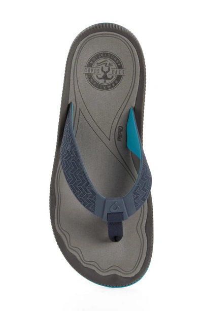 Shop Olukai Awiki Flip Flop In Trench Blue / Pavement