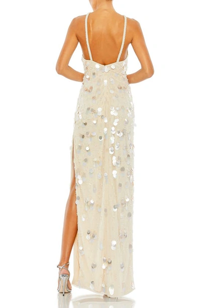 Shop Mac Duggal Crystal Embellished Sequin Cascade Tulle Column Gown In Porcelain