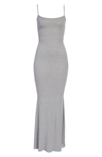Shop Skims Ribbed Long Slipdress In Heather Gray Foil